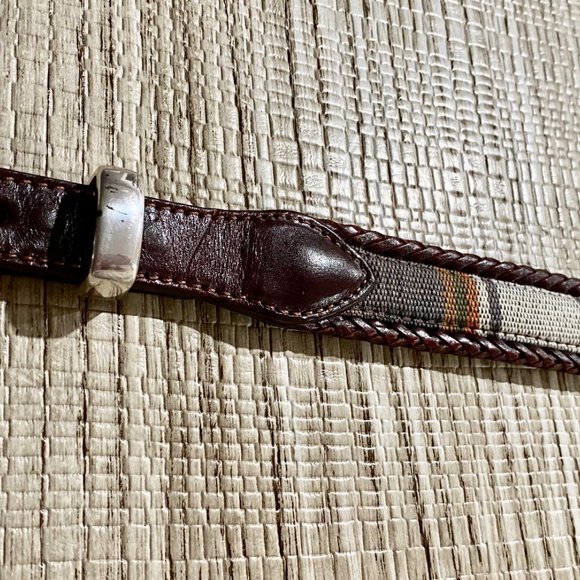 Vintage Men Women Unisex Brighton Western Braided Trim Textile Leather Belt  34" - Picture 10 of 11